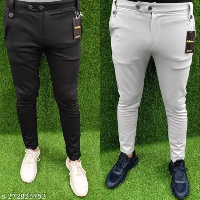 Lycra Solid Trackpant for Men (Black & Grey, 32) (Pack of 2)