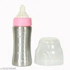 Stainless Steel Milk Bottle for Baby (Silver & Pink, 250 ml)