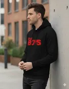 Fleece Printed Hoodie for Men, Black 