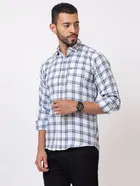 Cotton Blend Checkered Shirt for Men, White 