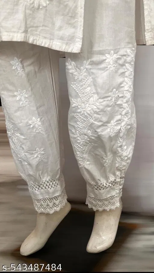 Cotton Solid Salwar for Women, White (7XL)