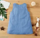 Denim Printed Frock for Girls, Blue 