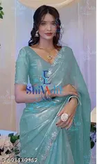 Georgette Embroidered Saree For Women, Teal
