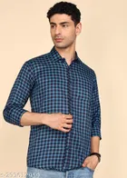 Cotton Blend Checked Shirts for Men, Blue 