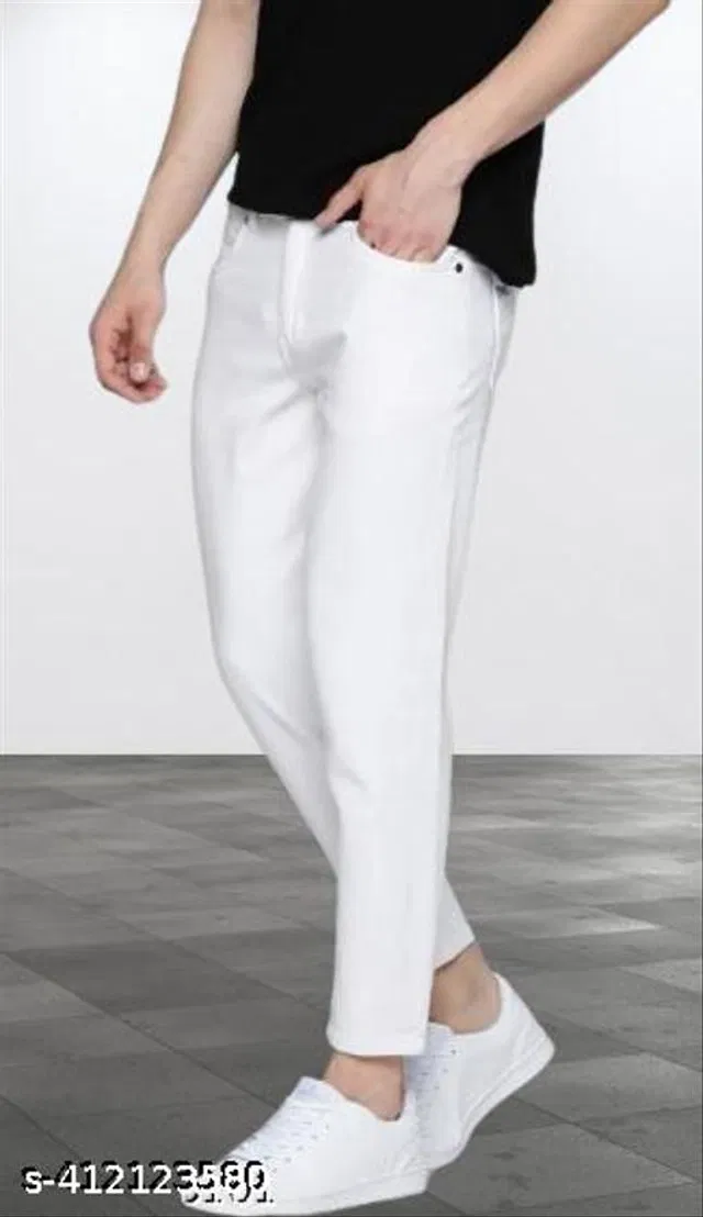 Denim Slim Fit Jeans for Men (White, 28)