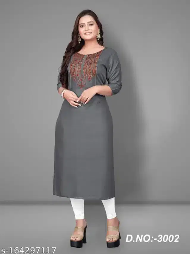 Rayon Solid Kurti for Women (Grey, 4XL)