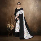 Art Silk Printed Saree for Women, Black 