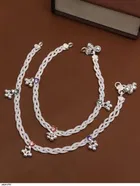 Silver Plated Zig Zag Anklets for Women, Silver, Set of 1