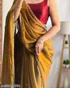 Georgette Solid Saree For Women, Brown