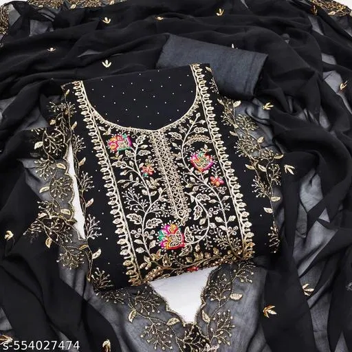 Georgette Punjabi/All Over Suits for Women (Black, 6.05 meter (M)
