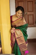 Litchi Silk Zari Woven Saree for Women, Bottle Green 