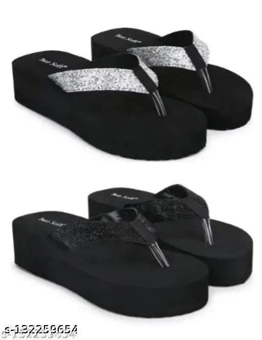 Twosoft EVA Flip-flops for Women (Multicolor, 6) Pack of 2