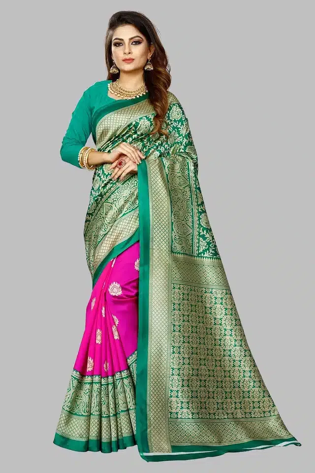 Printed Saree with Unstitched Blouse for Women (Pink, 6 m)