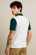 Polo Neck Colorblocked T-Shirt for Men, Olive 