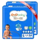 Oyo Baby Diaper Premium Pants, Small Size Baby Diapers Pants, Anti Rash Diapers, Lotion With Aloe Vera |12 Hours Protection (54 Units - Pack Of 2, Small)