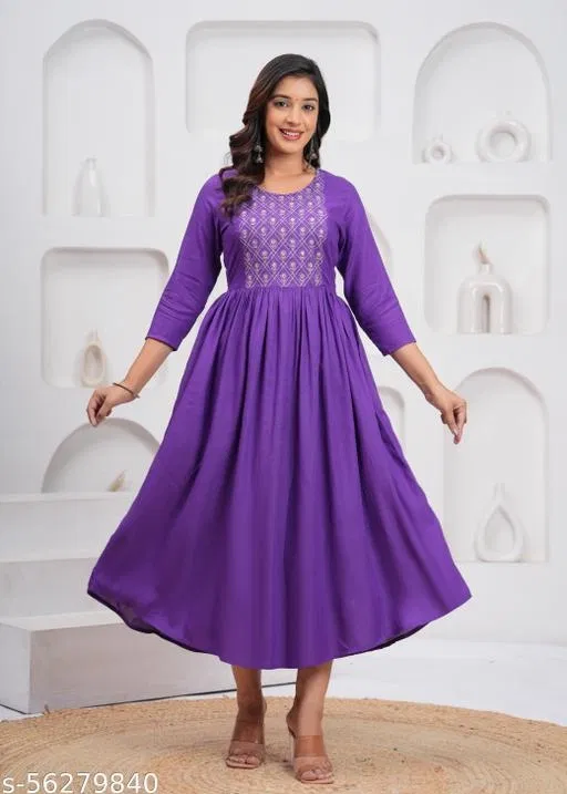 Rayon Kurti for Women, Purple (4XL)