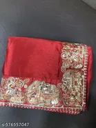 Chiffon Embellished Saree For Women, Red