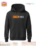 Fleece Printed Hoodie for Men, Black 