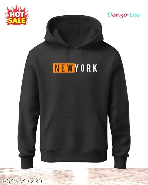 Fleece Printed Hoodie for Men, Black (M)