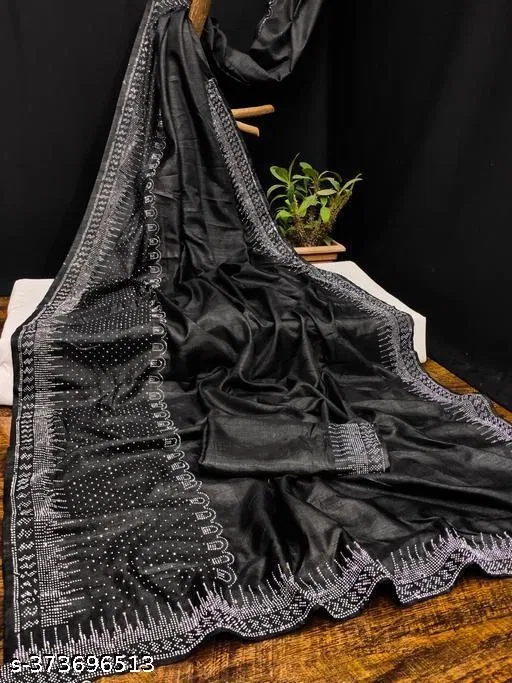 Chiffon Printed Saree For Women, Black