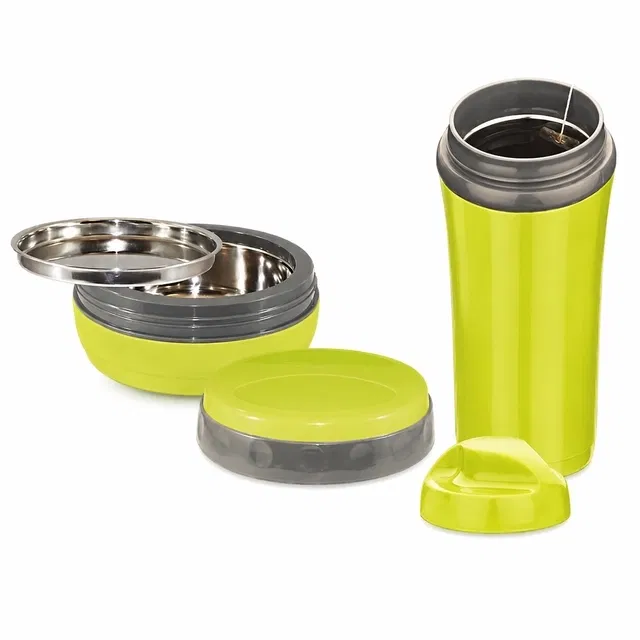 Asian Stainless Steel Lunch Box with Flask (400ml, Green)