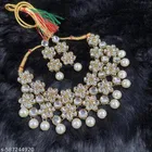 Handicraft Premium Quality Kundan Chokar Necklace Set, White