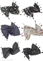 Printed Chiffon Scarves with Tassels for Women, Multicolor, Pack of 6