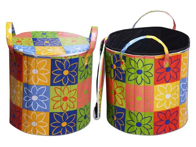 PVC Printed Round Laundry Bag (Multicolor, 60 L)