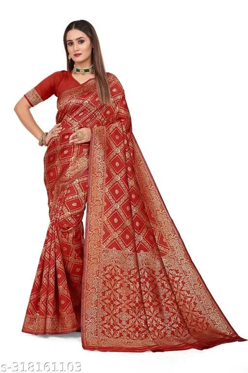 Banarasi Silk Zari Woven Saree for Women (Red, 6.3 m)