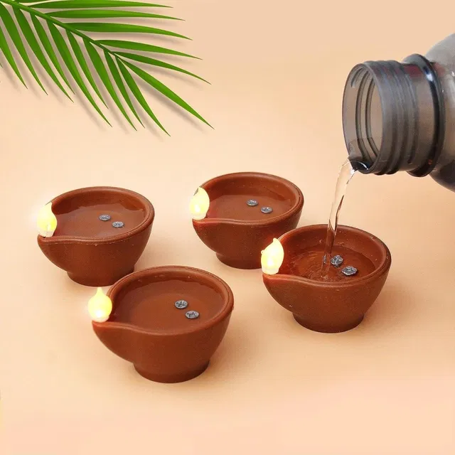 Plastic Water Sensor LED Diyas (Brown, Pack of 4)