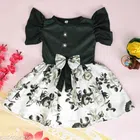 Crepe Printed Frock for Girls (Green & White, 0-3 Months)