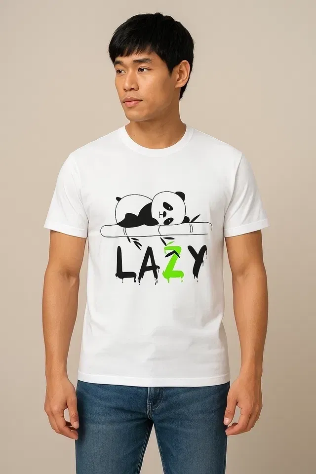 Round Neck Printed T-Shirt for Men (White, XXL)