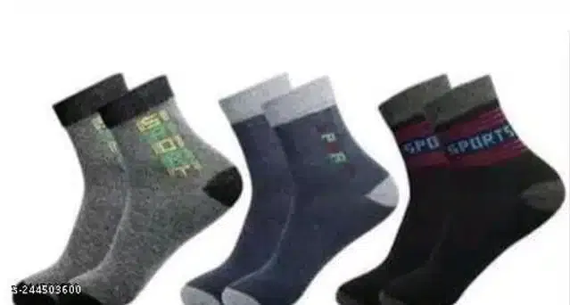 Cotton Blend Socks for Unisex (Multicolor, Pack of 3)