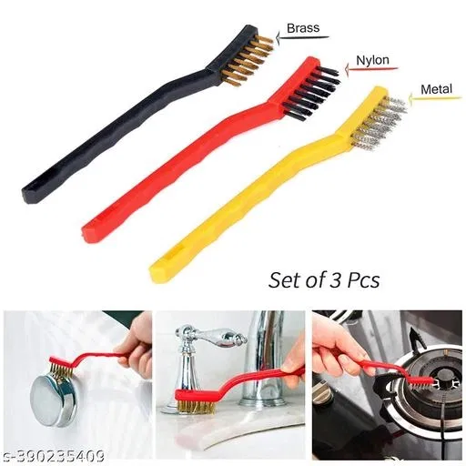 Plastic Wire Bristles Cleaning Brush (Multicolor, Pack of 3)