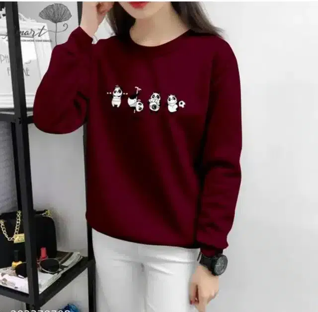 Cotton Blend Printed T-shirt for Women (Maroon, L)