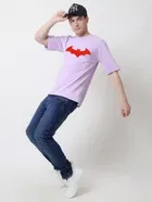 Half Sleeves Printed T-Shirt for Men (Purple, L)