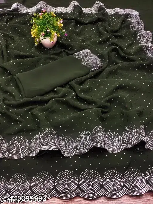 Georgette Embellished Saree for Women (Green, 6.3 m)