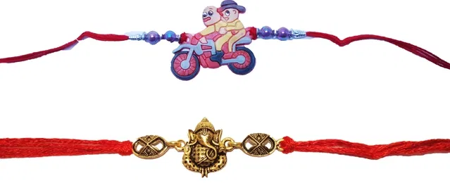Synthetic Motu Patlu and Ganesh Ji Rakhi (Multicolor, Pack of 2)