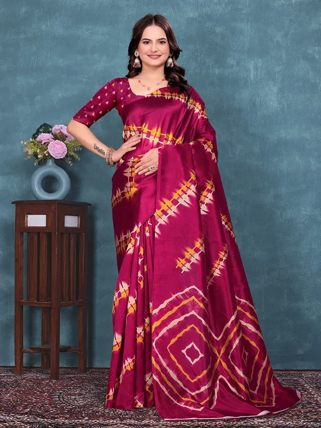 Mysore Silk Printed Saree for Women (Maroon, 6.3 m)