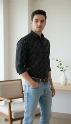 Full Sleeves Printed Shirt  For Men, Black 