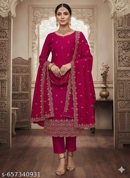 Vichitra Silk Pakistani Suits for Women (Multicolor, 6.25 meter (L)