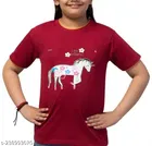 Half Sleeves T-Shirt for Girls (Maroon, 3-4 Years)