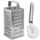 Oc9 स्टेनलेस स्टील 4 in 1 स्लाइसर एंड ग्रेटर & पिज़्ज़ा कटर फॉर किचन टूल सेट