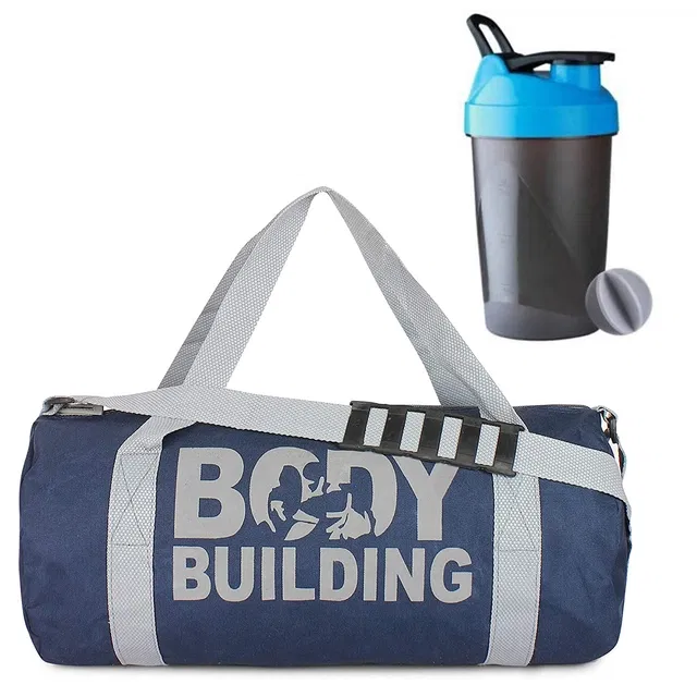 Polyester Printed Gym Bag with Shaker Bottle (400 ml) for Men & Women (Multicolor, Set of 1)