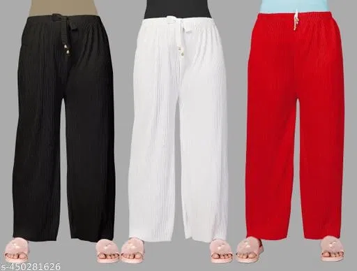 Palazzos for Women, Pack of 3 (White, XXL)