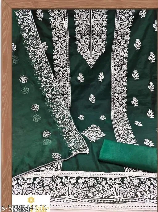 Embroidered Floral Patiala Suits for Women (Green, Un Stitched)