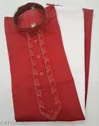 Cotton Solid Kurta Set for Men, Red 