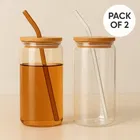 Afast Coffee, Juice, Soft drink tumbler with straw and wooden lid, 200 ml, Pack of 2