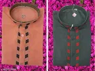 Cotton Solid Kurta for Men, Peach & Bottle Green, Pack of 2 