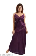 Satin Solid Nightdress for Women (Purple, M)